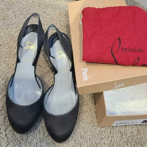 Christian Louboutin Picador 85 crepe satin 38.5 black slingback - Picture 4 of 8